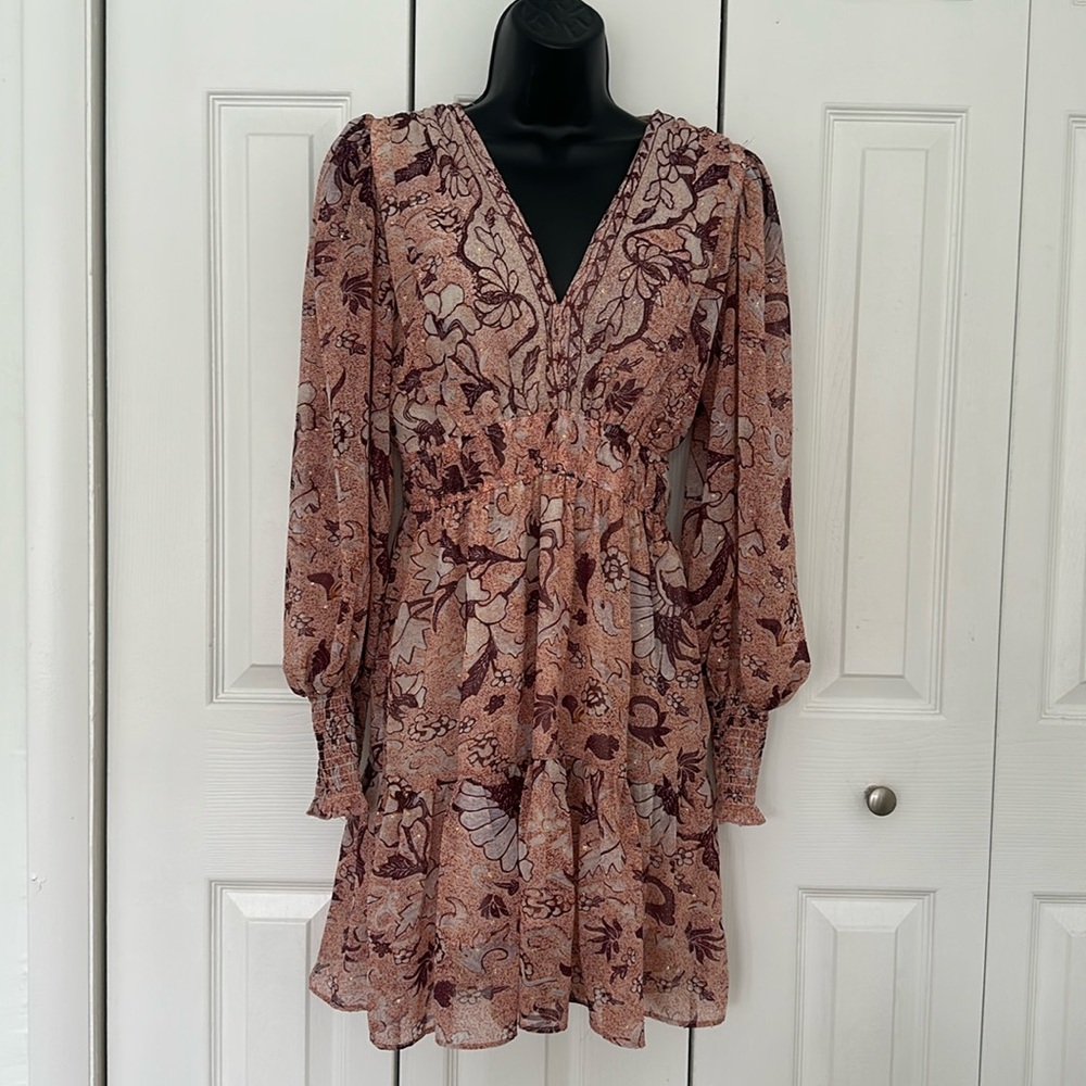 Anthropologie Rosewood Floral V-Neck Tiered Dress